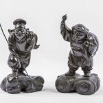 "Coppia di figure", sculture in bronzo. Cina, prima metà ‘800